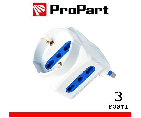 Adattatore 3pos bipasso/schuko spina16A salvaspazio Adattatore 3pos bipasso/schuko spina16A salvaspazio