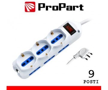 Multipresa 9pos bipasso + bipasso/schuko spina10A + int nera