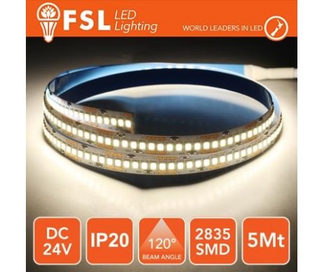 Striscia LED 2835 - 5Metri 16W 1800Lm 4000K 24V IP20 240led
