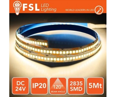 Striscia LED 2835 - 5Metri 16W 1800Lm 3000K 24V IP20 240led